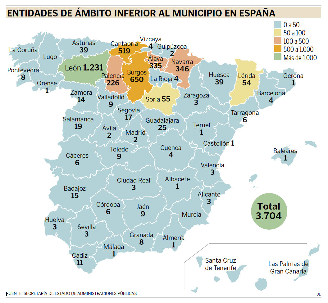 Mapa de las entidades locales menores en España